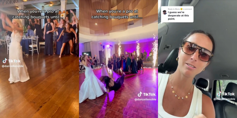 's A 'Pro' At Catching Wedding Bouquets & Shows Her Aggresive Method Of Fighting Off The Competition